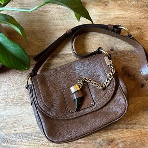 MICHAEL KORS JAMES MD SADDLE CARAMEL LEATHER Crossbody Shoulder Bag